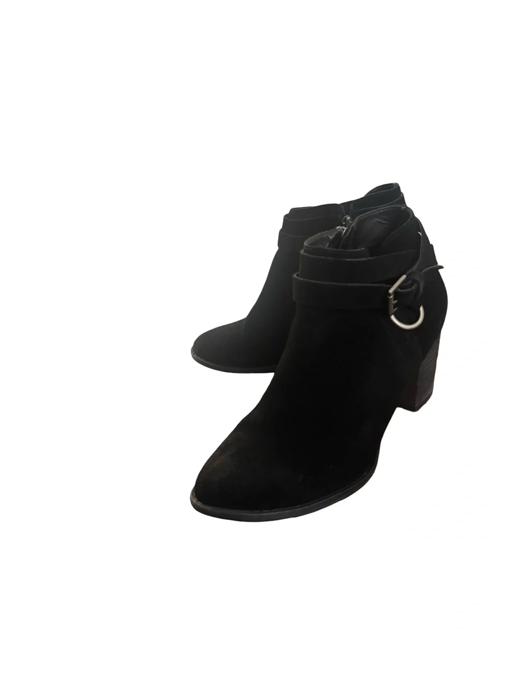 Michael Shannon Boho Grunge Edgy Black Suede Ankle Booties w/Buckle Ring Size 9
